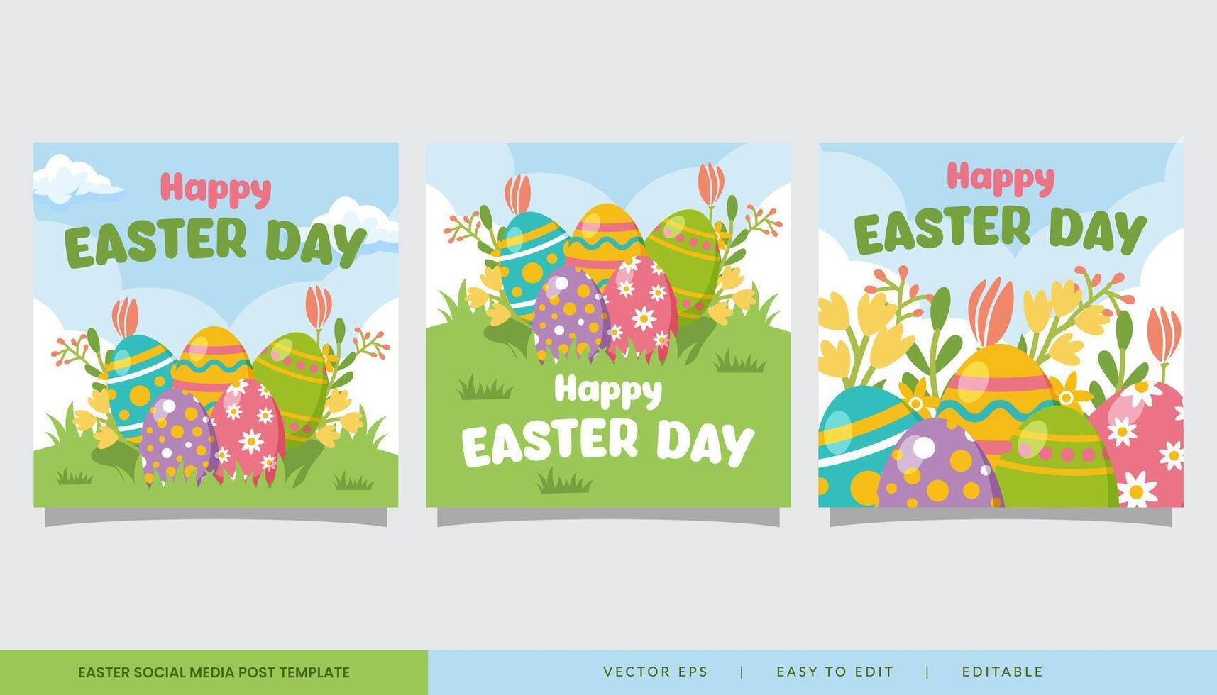 Colorful easter day social media post collection for promotion vector