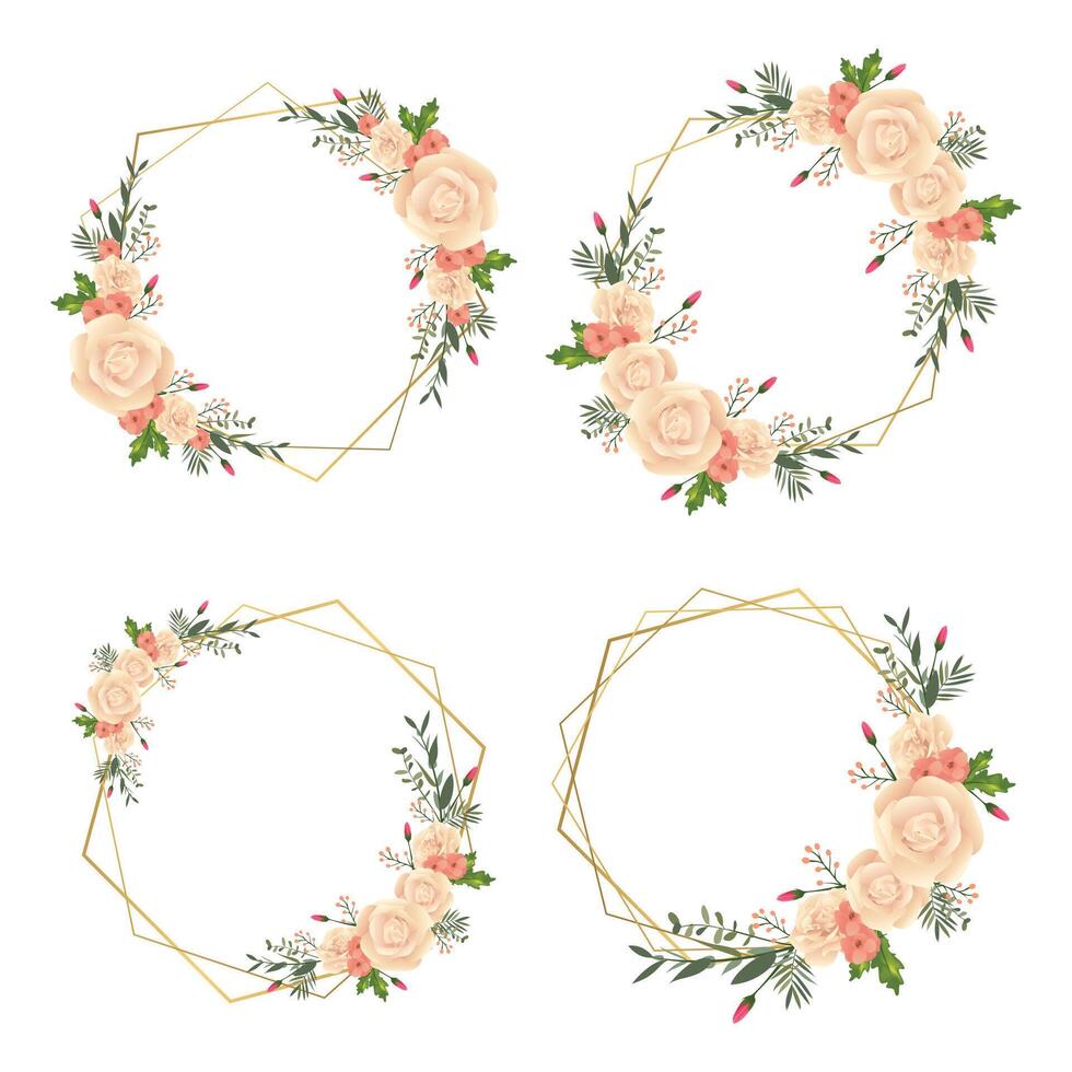 colección de marcos florales. conjunto de lindas flores retro dispuestas en forma de corona perfecta para invitaciones de boda y tarjetas de cumpleaños vector