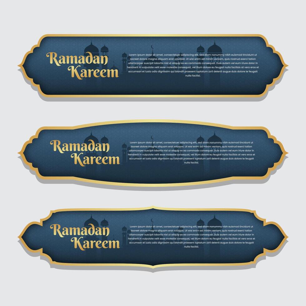 Ramadán kareem islámico bandera etiqueta conjunto modelo vector