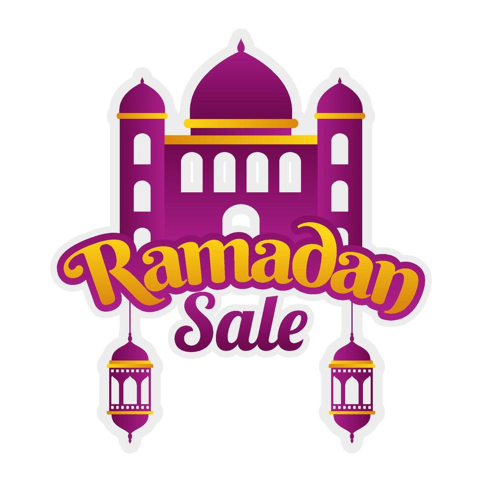 Islamic Ramadan sale label badge banner template design with mosque illustration vector