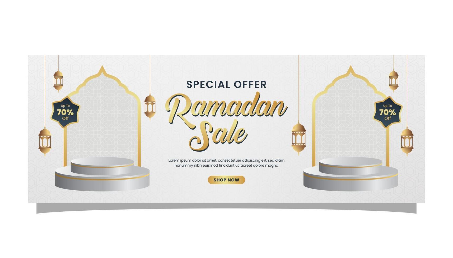 Ramadan Kareem Sale Banner Islamic clean Background with empty space for photo product and podium vector