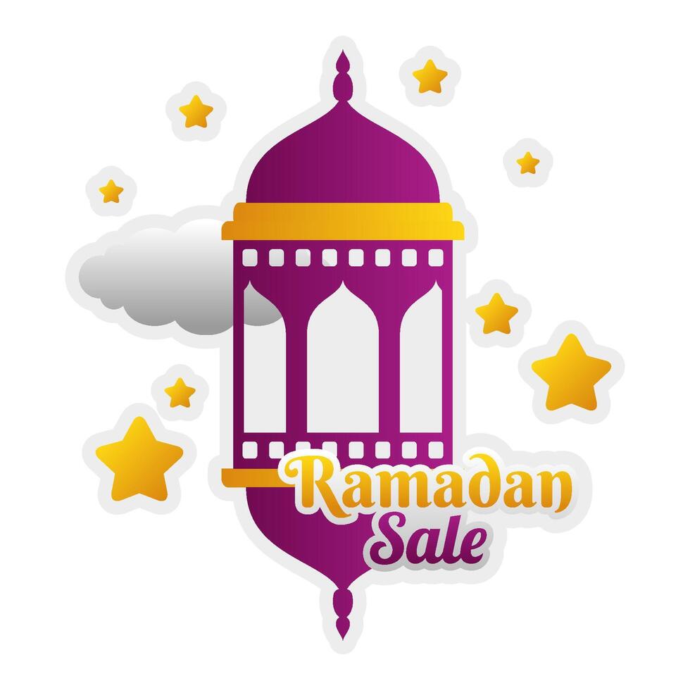 Islamic Ramadan sale label badge banner template design in the cloud sky background vector