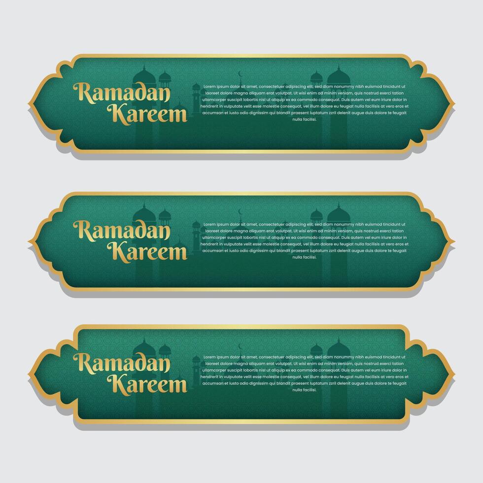 Ramadán kareem islámico bandera etiqueta conjunto modelo vector