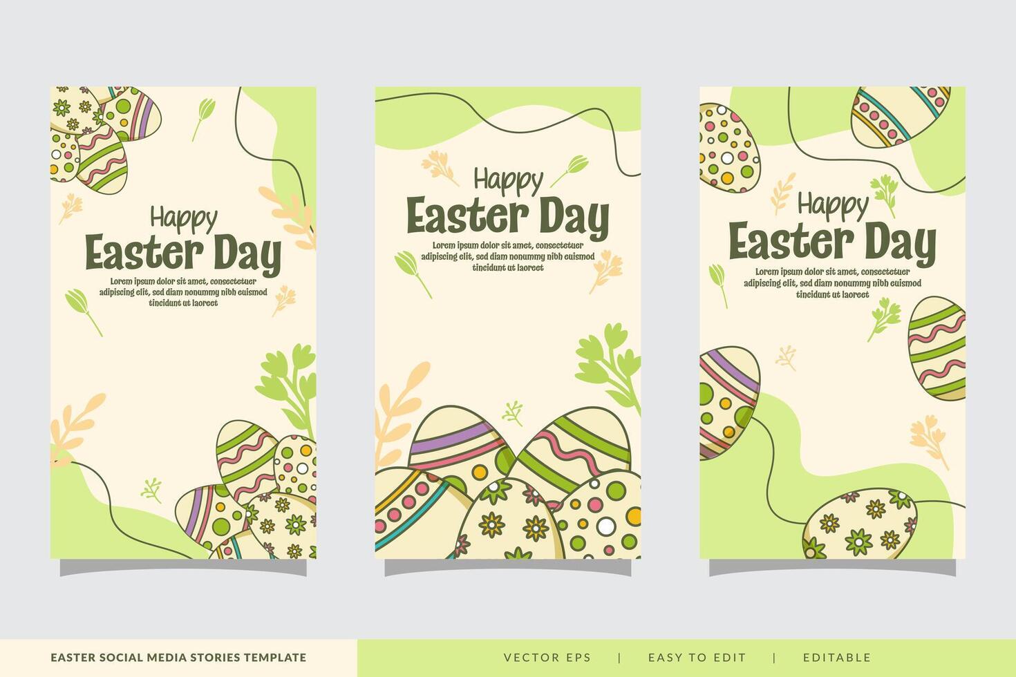 easter day social media stories collection for promotion set in doodle style vector
