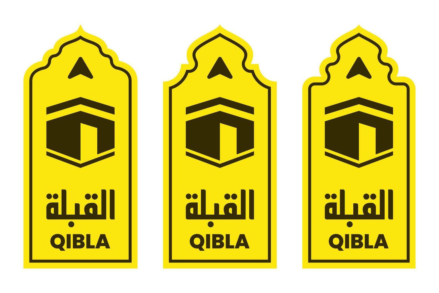 set of qibla sign direction for mosque or prayer room isolated vector