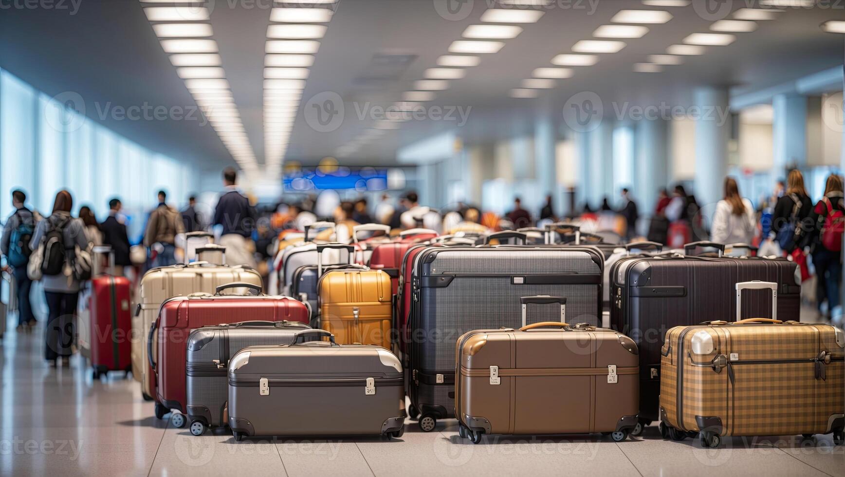 AI generated A bunch of suitcases at the airport - cargo control, baggage allowance and hand luggage parameters on the plane, security, check-in and delivery of personal belongings. AI generated photo