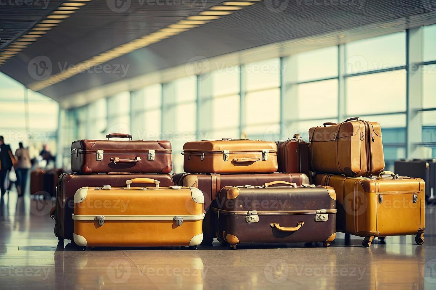 AI generated A bunch of suitcases at the airport - cargo control, baggage allowance and hand luggage parameters on the plane, security, check-in and delivery of personal belongings. AI generated photo