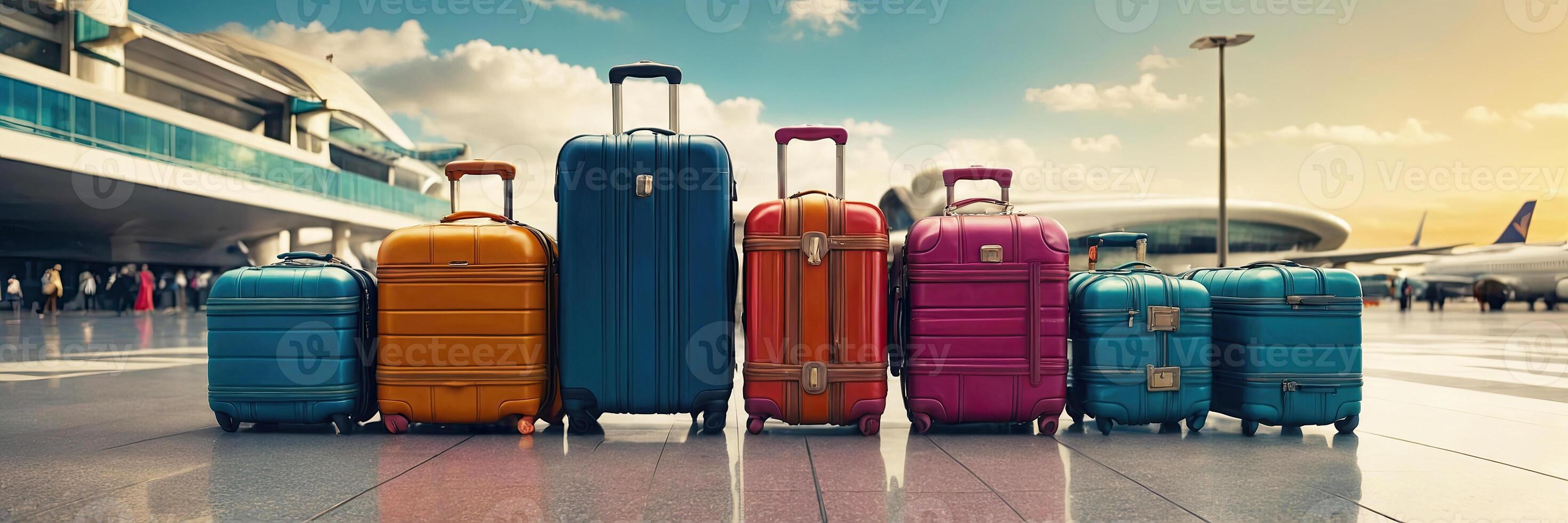 AI generated A bunch of suitcases at the airport - cargo control, baggage allowance and hand luggage parameters on the plane, security, check-in and delivery of personal belongings. AI generated photo