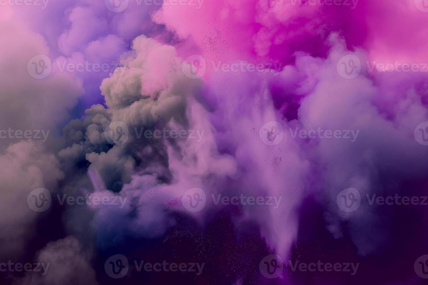 AI Generated Exploding color dust, color purple clouds, abstract background photo