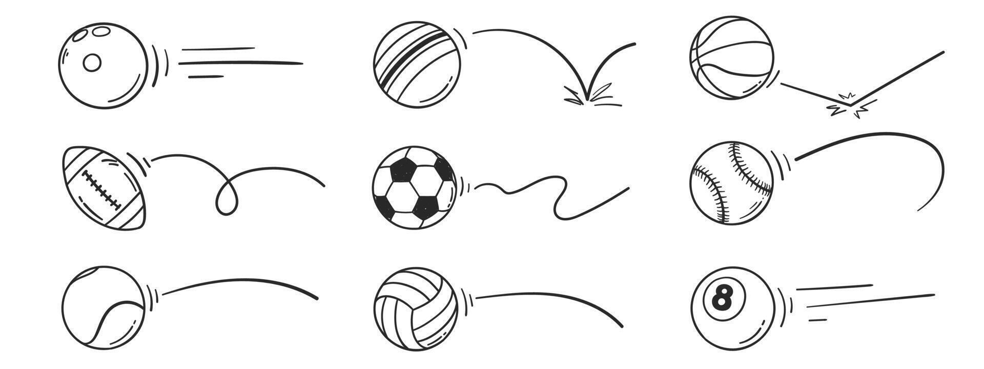 hand drawn doodle sports ball rebound set vector illustration