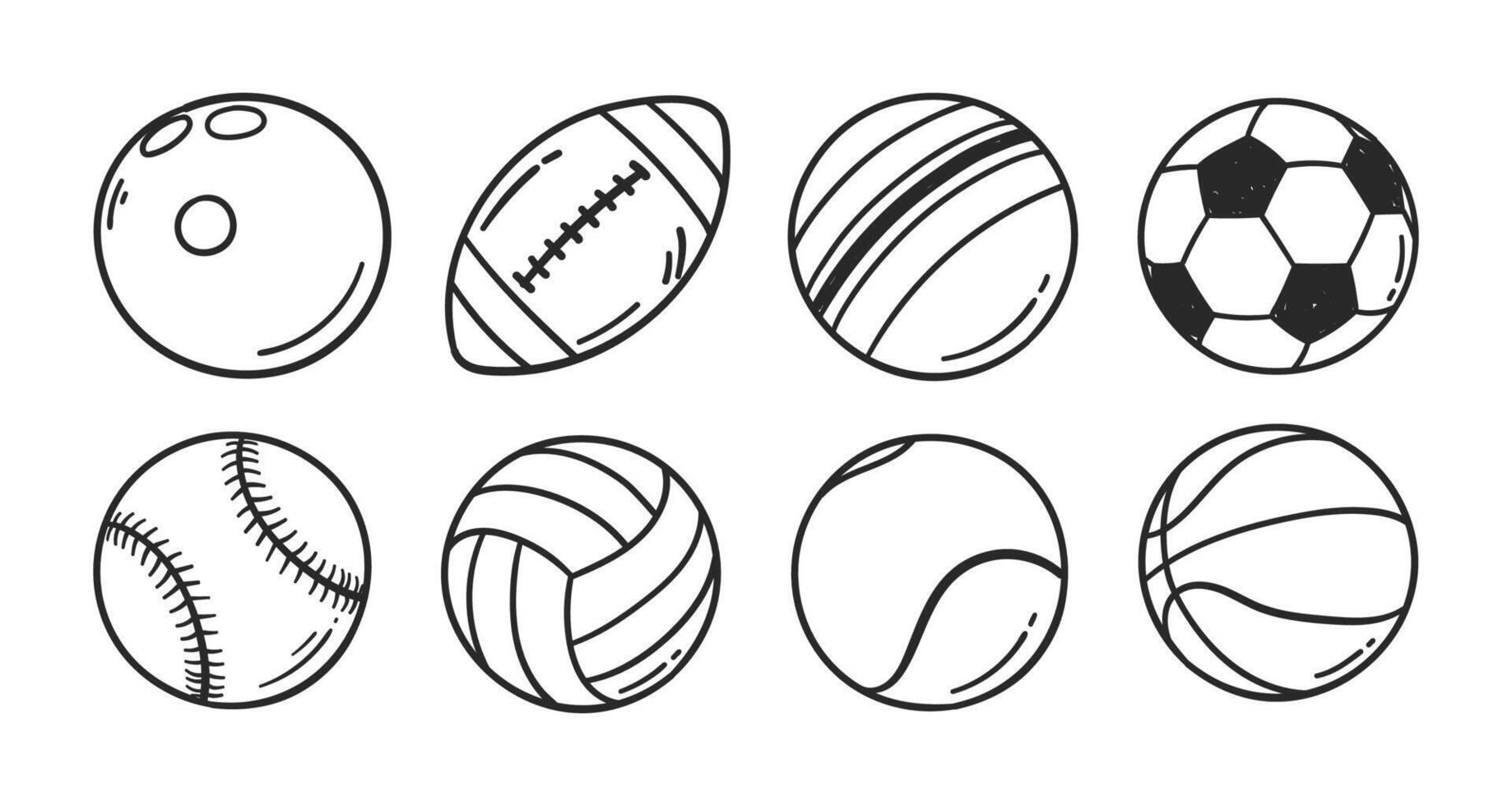 hand drawn doodle sports ball set vector illustration