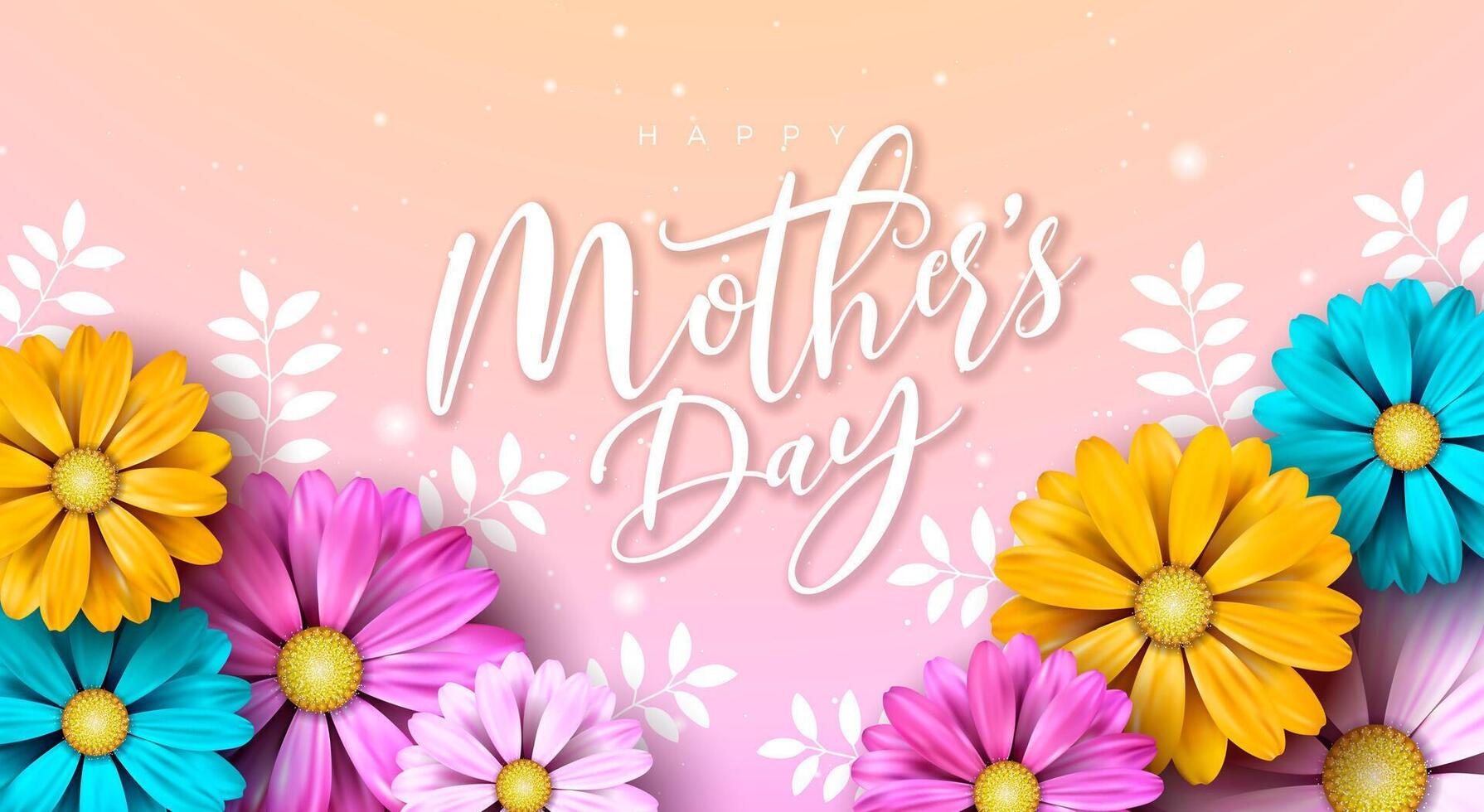 Mother Day Banner Illustration with Spring Flower and Typography Letter on Pink Background. Happy Mother's Day Vector Celebration Design for Postcard, Greeting Card, Flyer, Invitation, Brochure