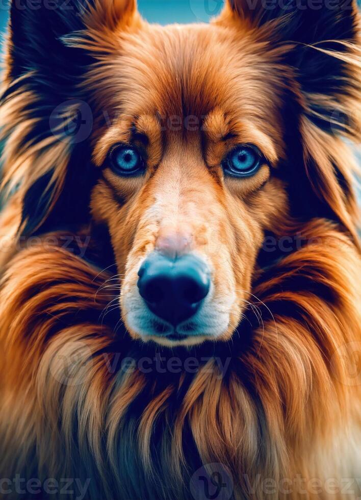 AI generated dog in a colorful wig. Selective focus. Toned. ai generative photo