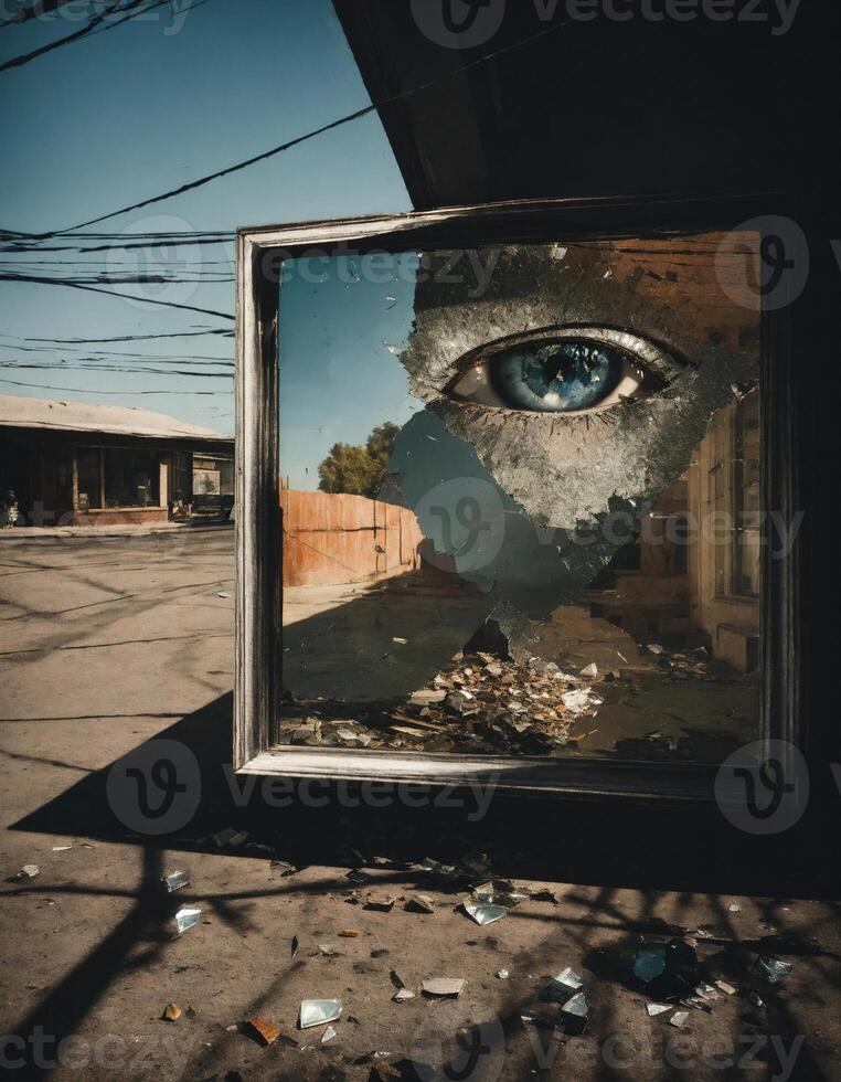 AI generated Close-up of beautiful female eye with broken glass effect. Fantasy image. ai generative photo