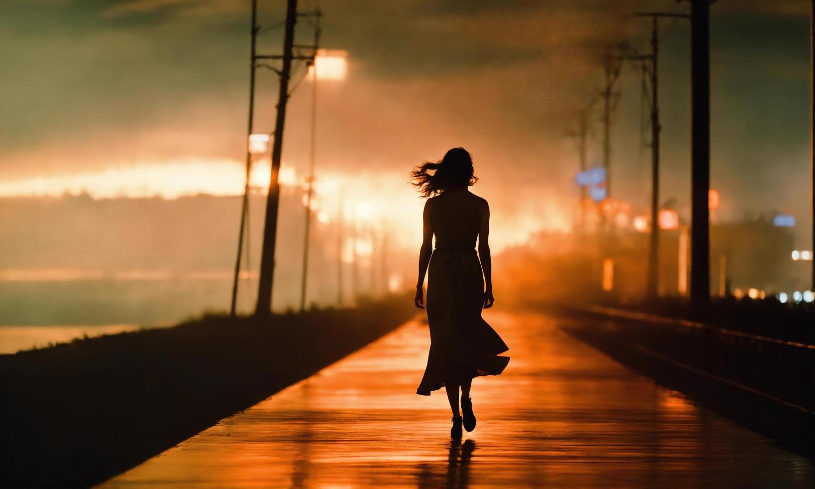 AI generated Blurry motion silhouette of a girl with long hair. ai generative photo