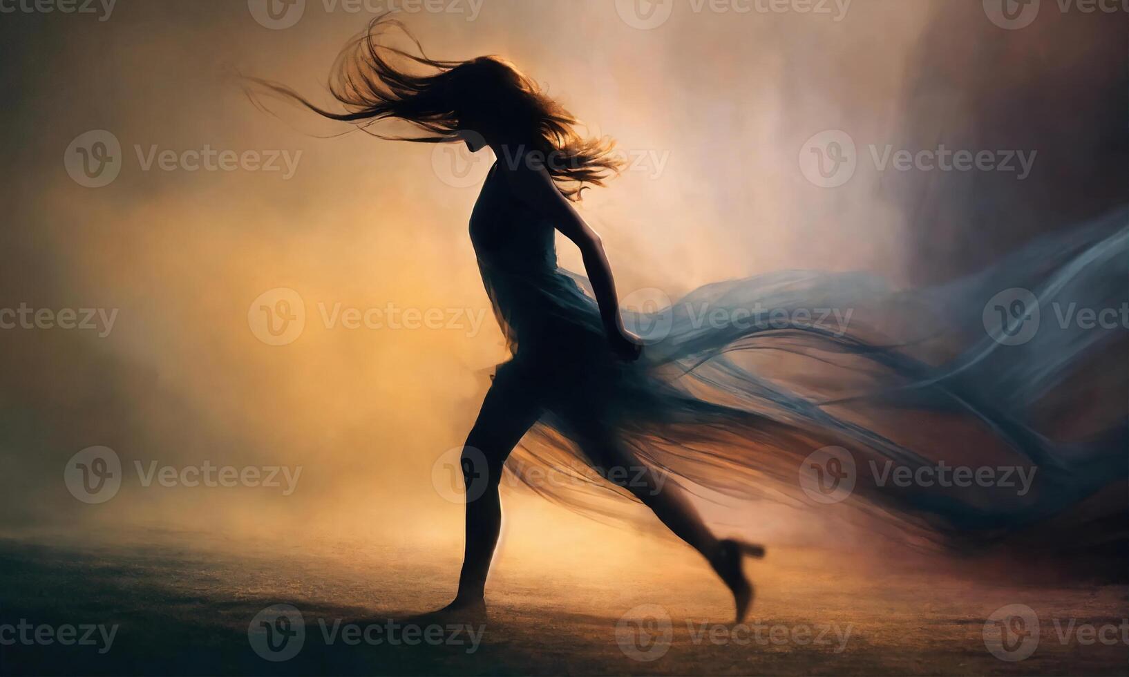 AI generated Blurry motion silhouette of a girl with long hair. ai generative photo
