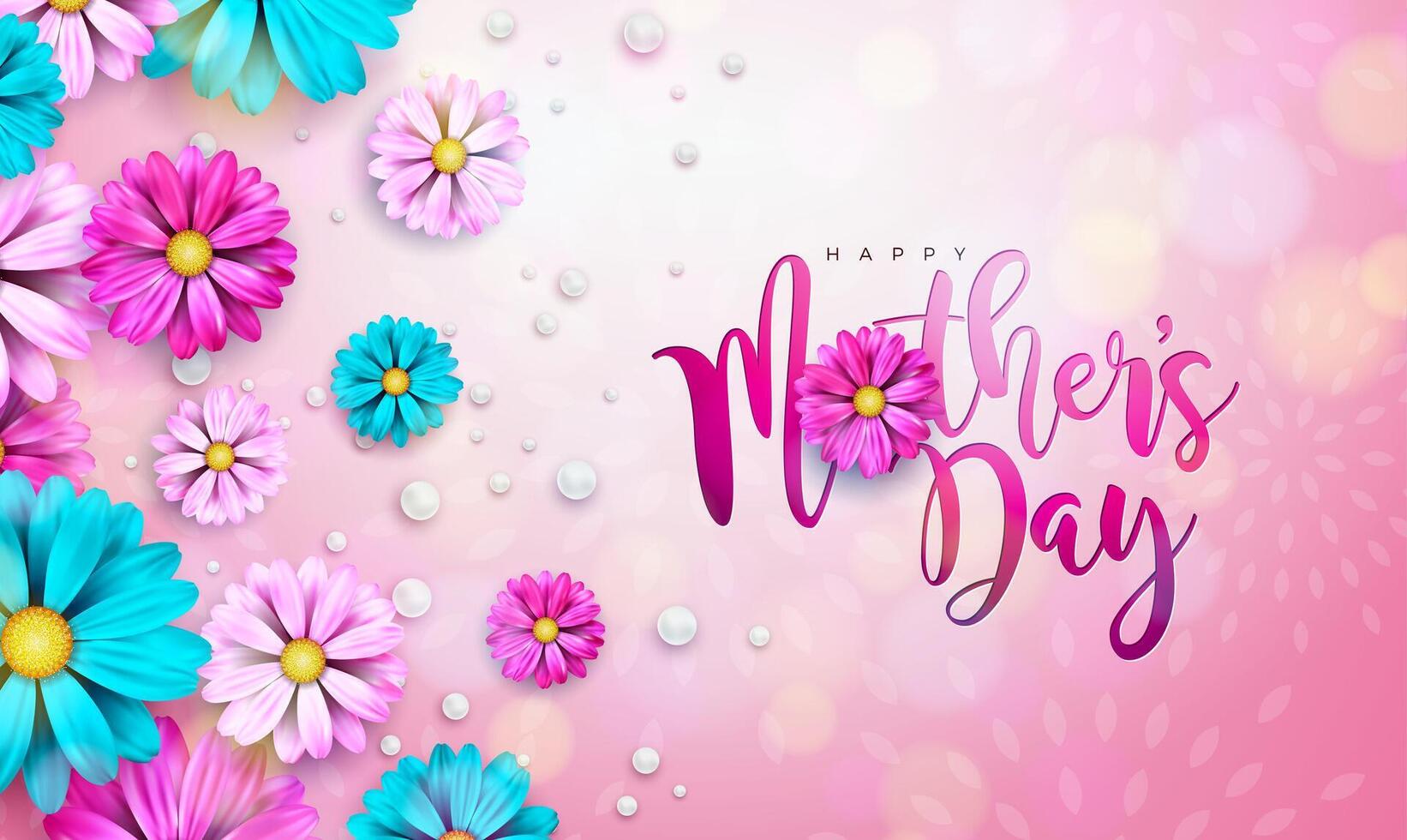 Happy Mother's Day Greeting Card Design with Flower and Typography Letter on Pink Background. Vector Celebration Illustration Template for Banner, Flyer, Invitation, Brochure, Poster