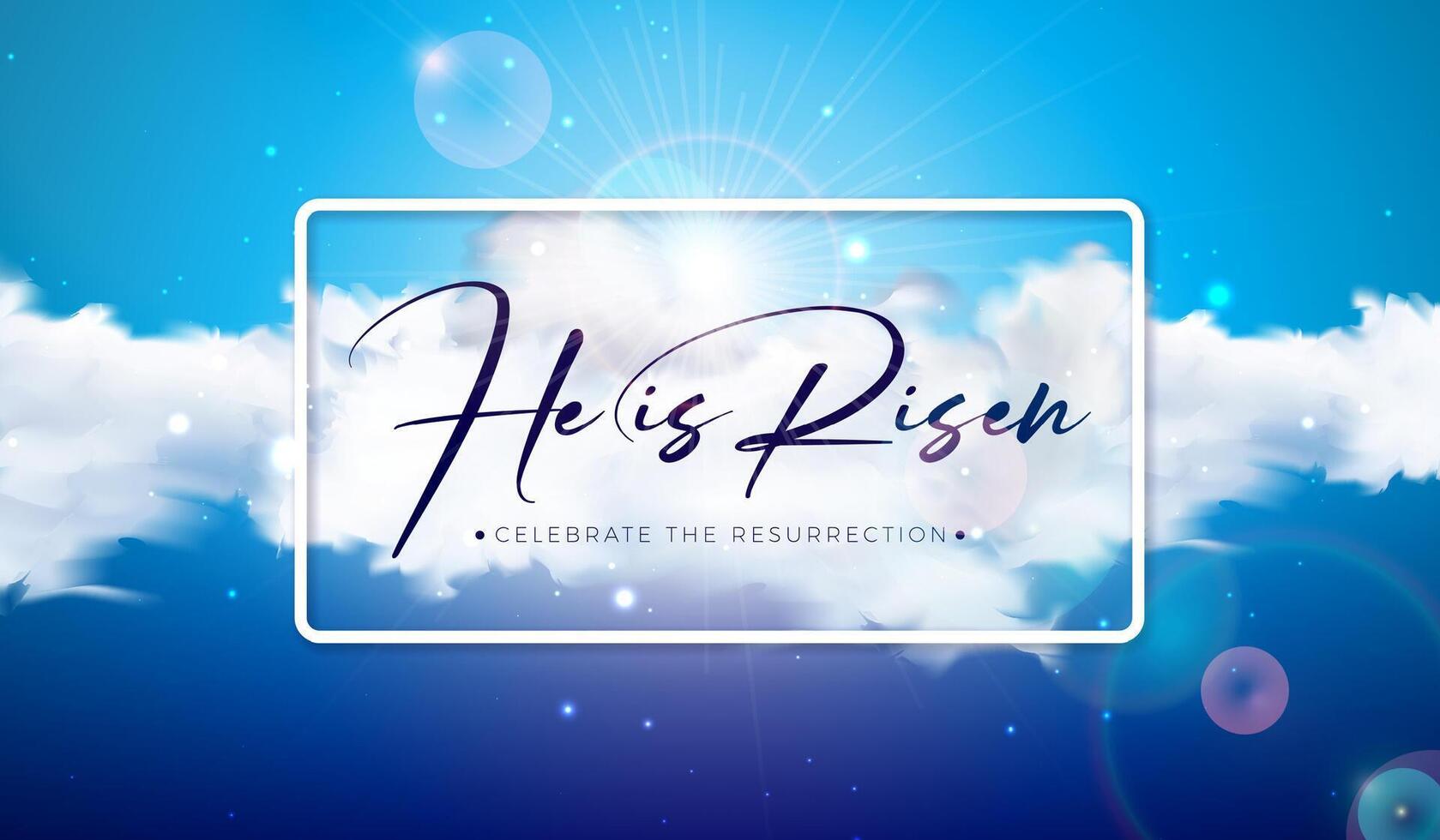 Easter Holiday Illustration with Cloud on Sunny Sky Background. He is Risen. Vector Christian Religious Design for Resurrection Celebrate Theme Poster Template for Banner, Invitation or Greeting Card.