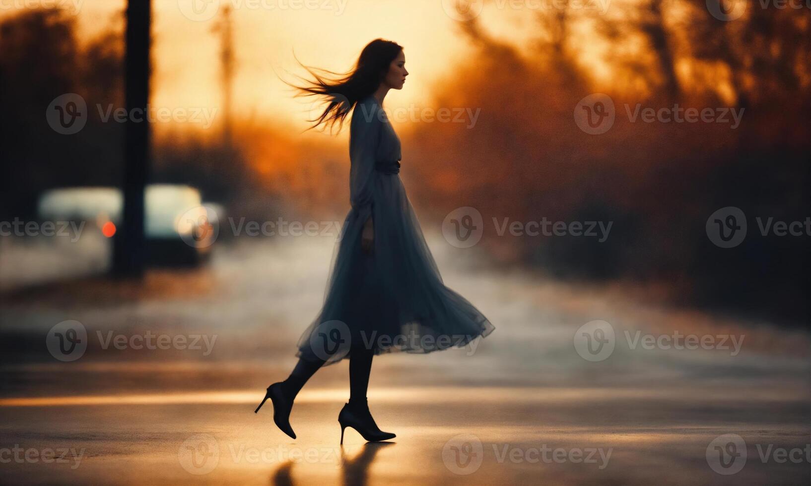 AI generated Blurry motion silhouette of a girl with long hair. ai generative photo