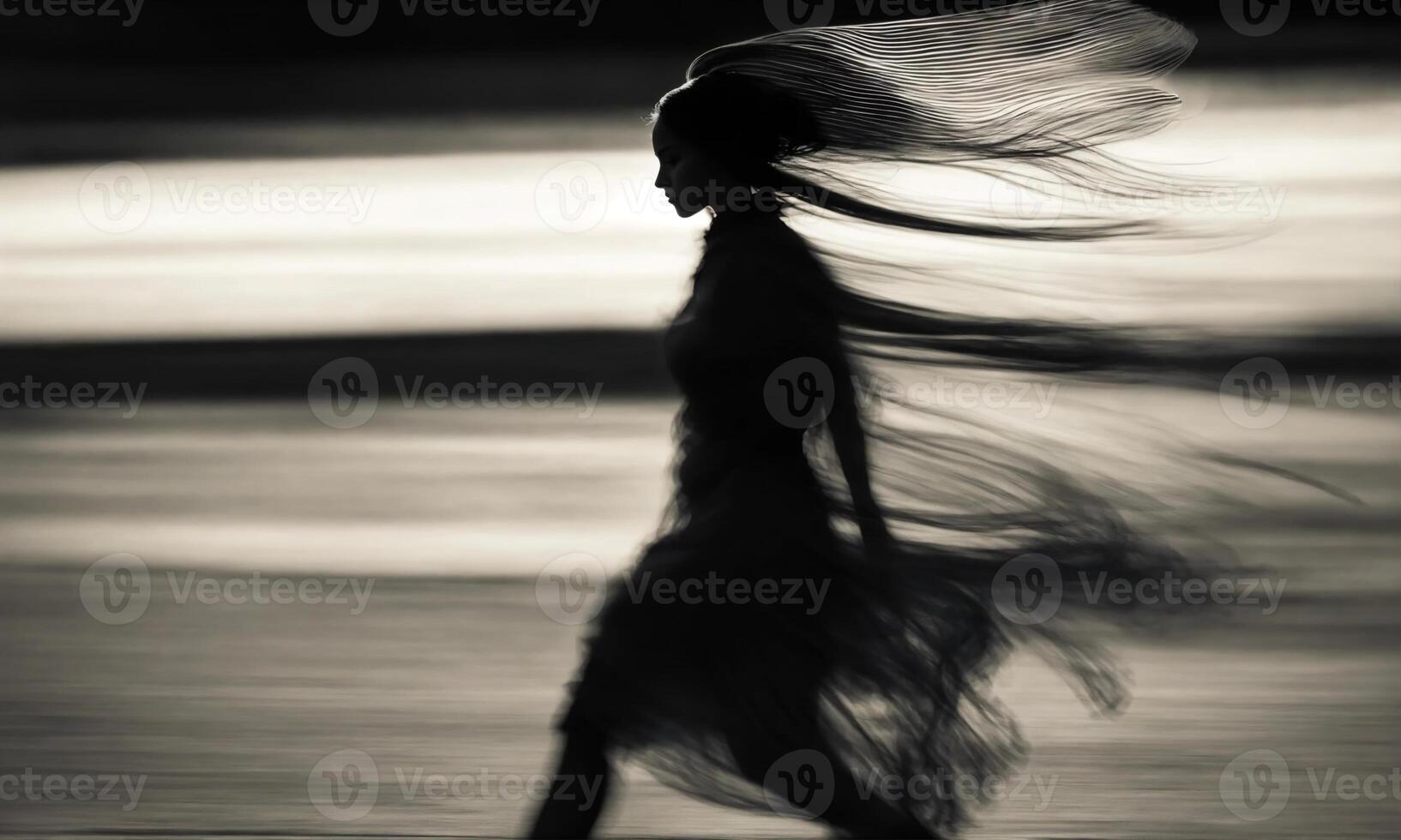 AI generated Blurry motion silhouette of a girl with long hair. ai generative photo
