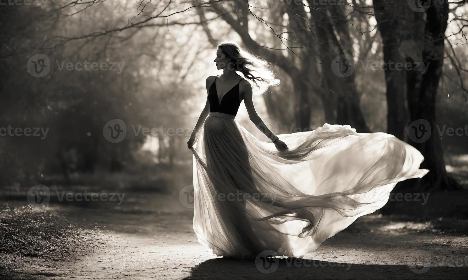 AI generated Blurry motion silhouette of a girl with long hair. ai generative photo