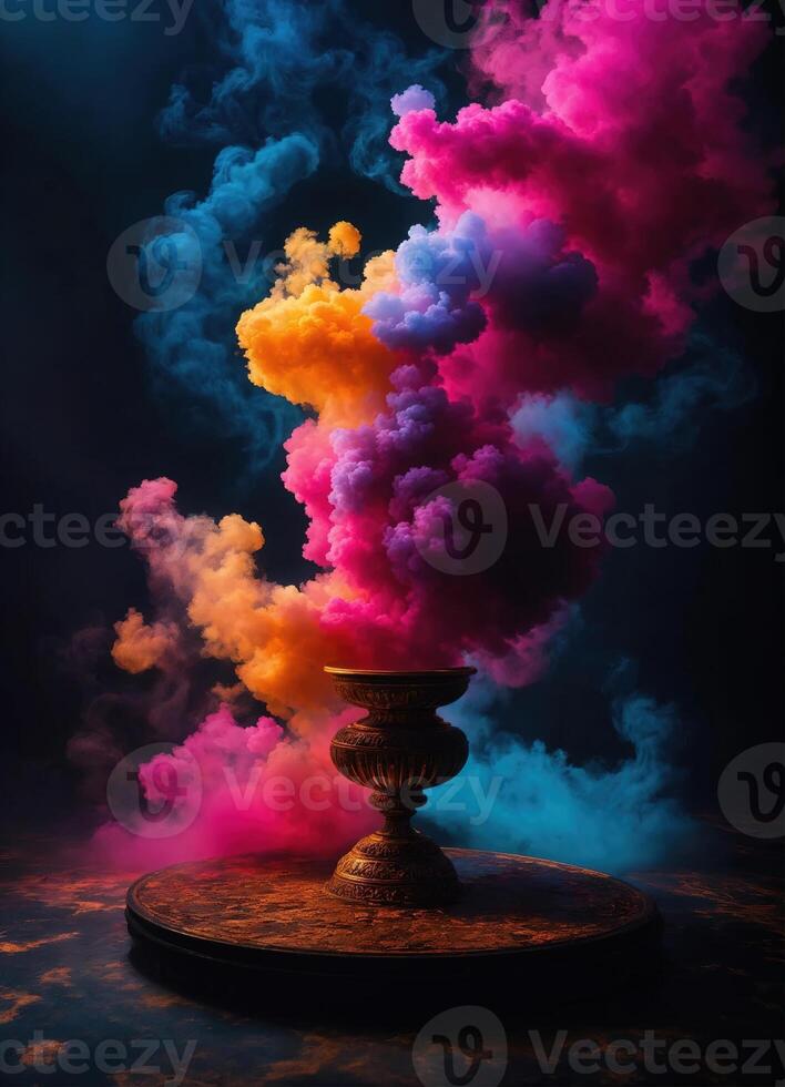 AI generated Colorful cloud with smoke on black background. ai generative photo