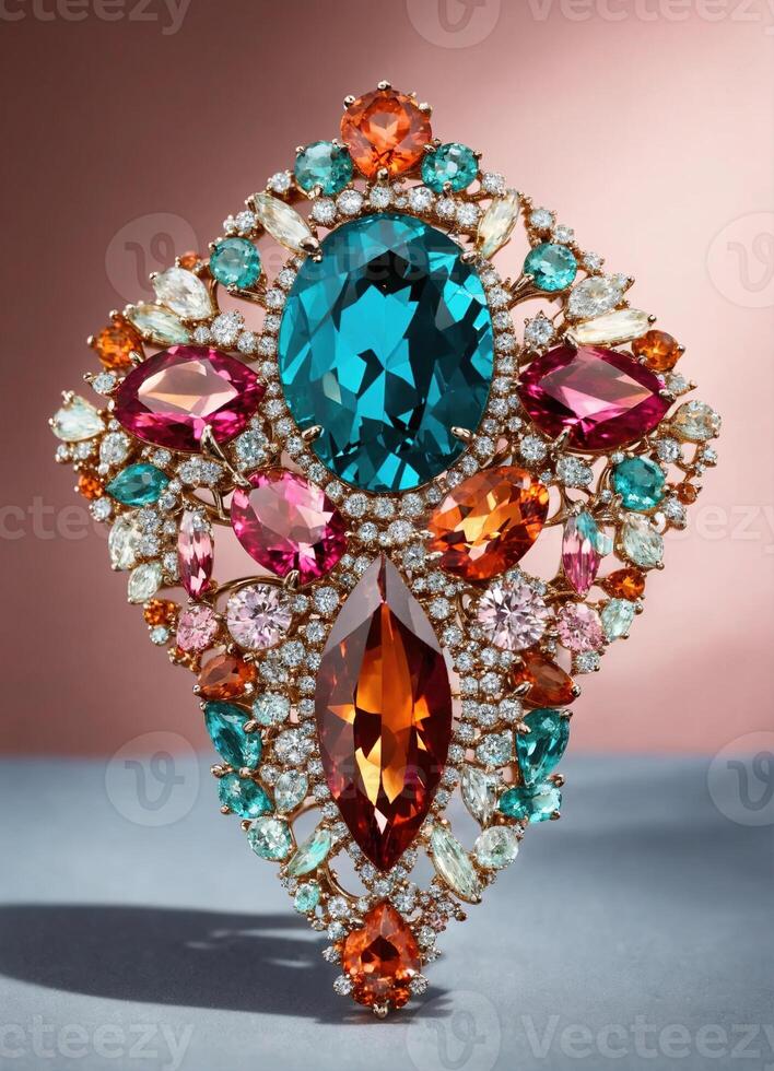 AI generated jewelry with a turquoise and red sapphire. ai generative photo