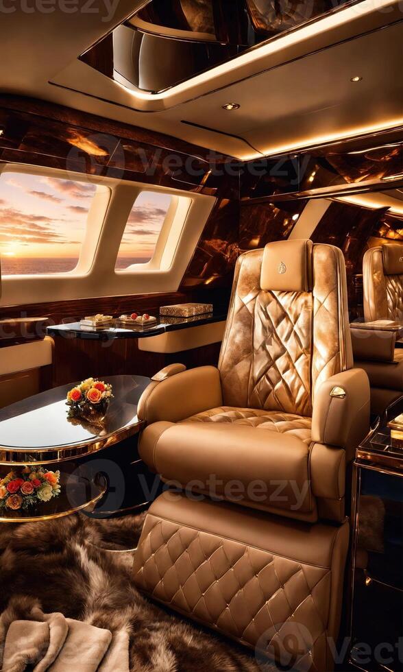 AI generated Interior of a luxury business jet airplane. Luxury travel. ai generative photo