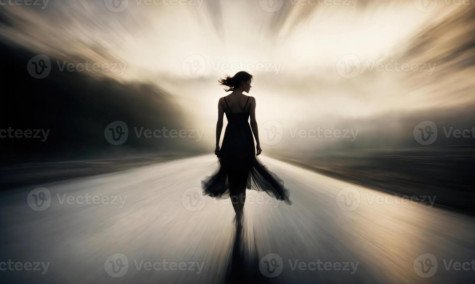 AI generated Blurry motion silhouette of a girl with long hair. ai generative photo