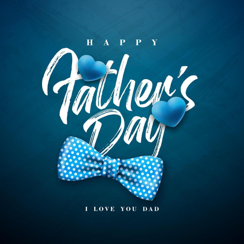 Happy Father's Day Greeting Card Design with Dotted Bow Tie and Typography Letter on Blue Chalkboard Background. Vector Celebration Illustration for Dad. Template for Banner, Flyer or Poster.