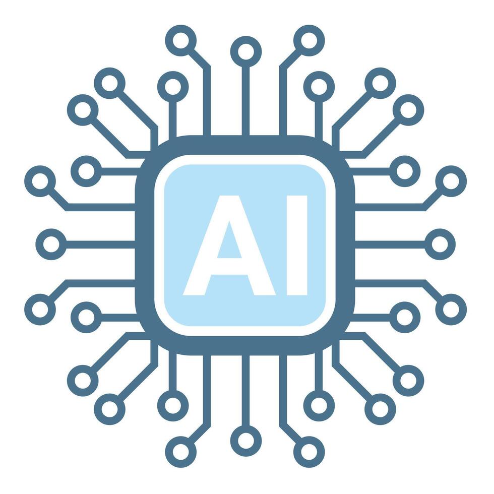 An AI icon, smart AI and robotic and cloud computing network digital AI technology, vector illustration