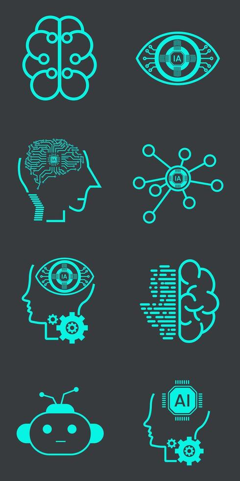 Collection of Artificial Intelligence Related Vector Line Icons. Contains such Icons as Face Recognition, and Artificial Intelligence Vector illustration