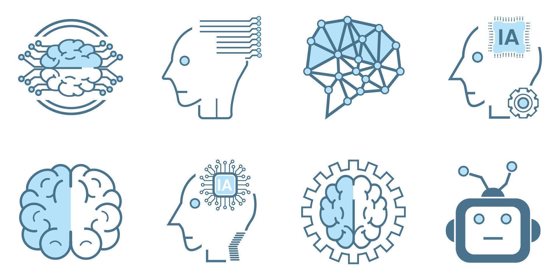 SETof artificial intelligence icon, symbols collection, isolated lined machine AI icon, smart AI and robotic concepts design vector