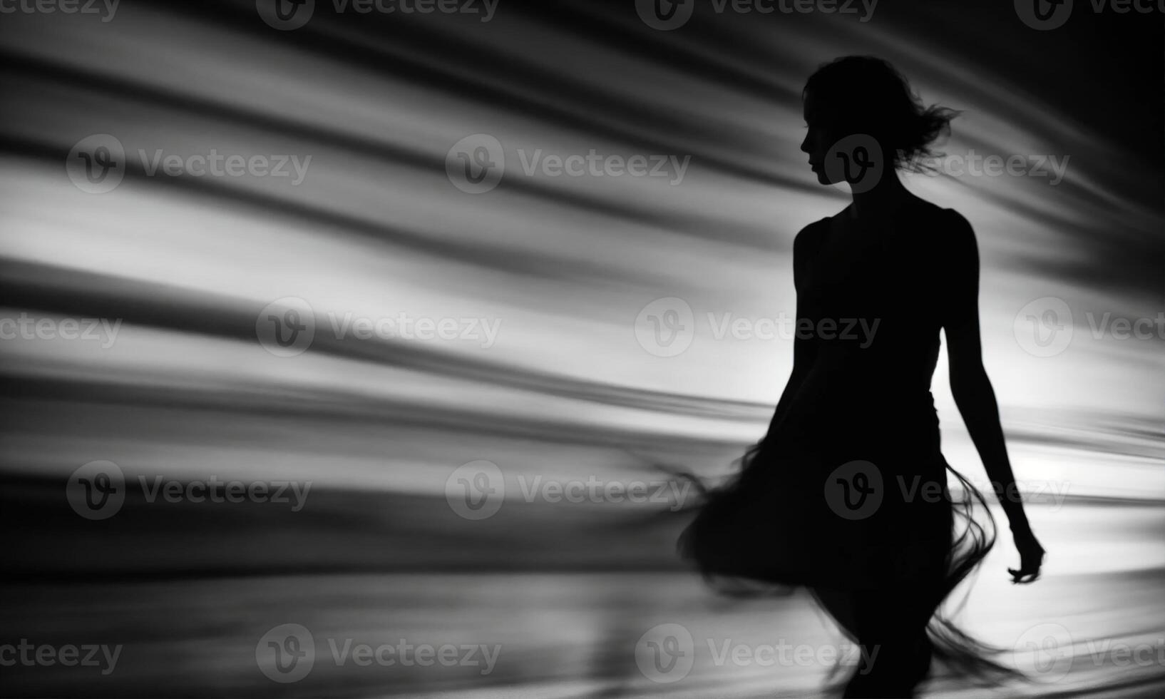 AI generated Blurry motion silhouette of a girl with long hair. ai generative photo