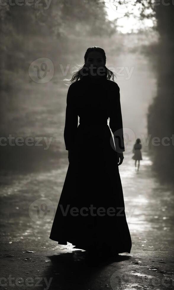 AI generated Blurry motion silhouette of a girl with long hair. ai generative photo