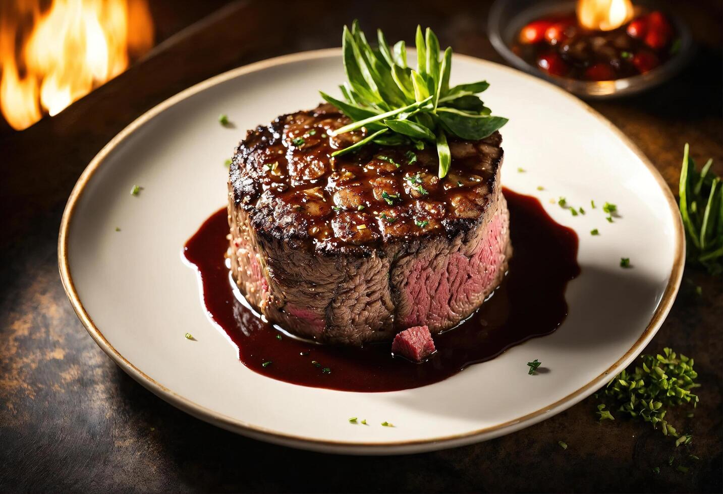 AI generated Beef steaks with asparagus and balsamic vinegar. ai generative photo