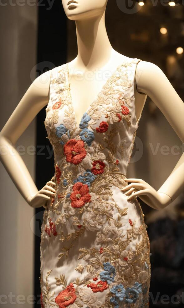 AI generated mini dress with low neckline on a mannequin. ai generative photo