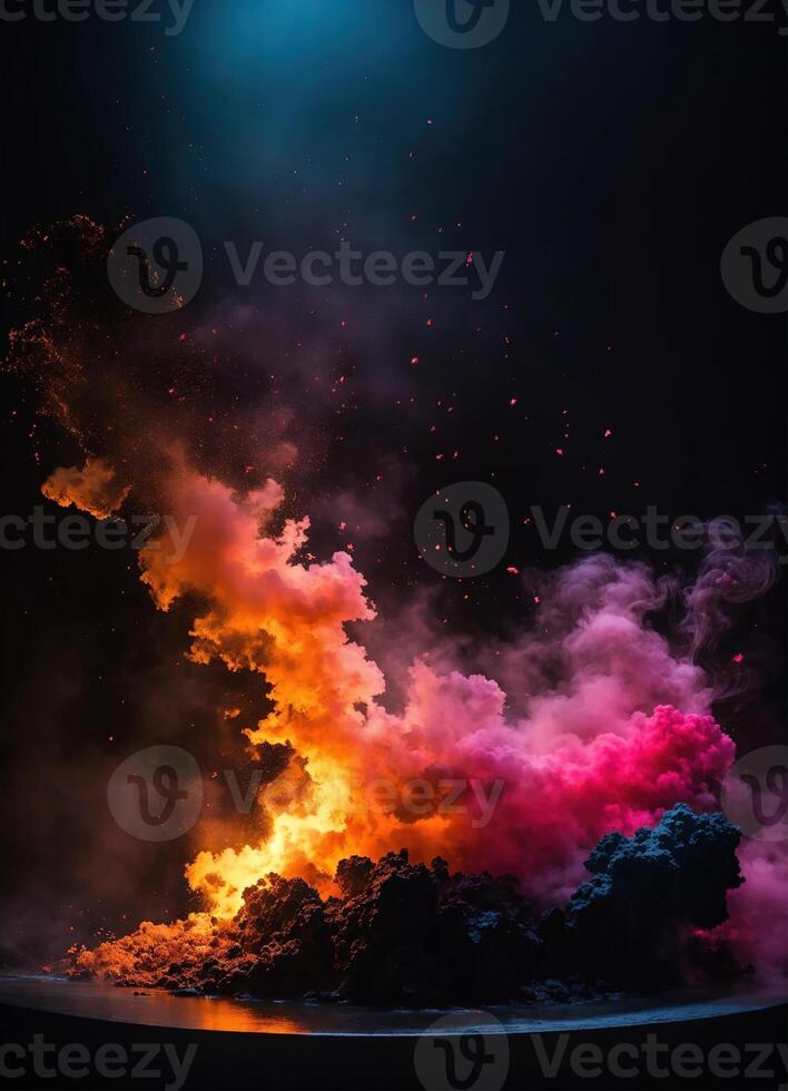 AI generated Colorful cloud with smoke on black background. ai generative photo