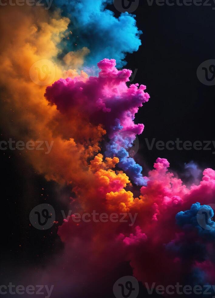 AI generated Colorful cloud with smoke on black background. ai generative photo