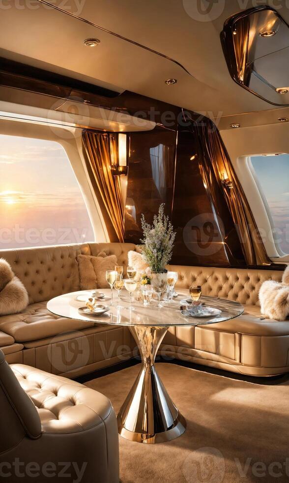 AI generated Interior of a luxury business jet airplane. Luxury travel. ai generative photo