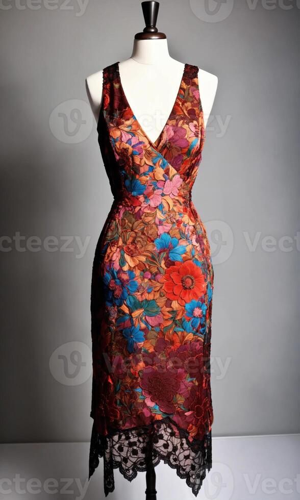 AI generated mini dress with low neckline on a mannequin. ai generative photo