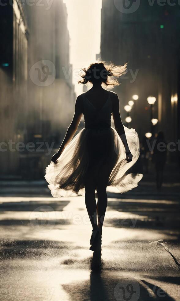 AI generated Blurry motion silhouette of a girl with long hair. ai generative photo