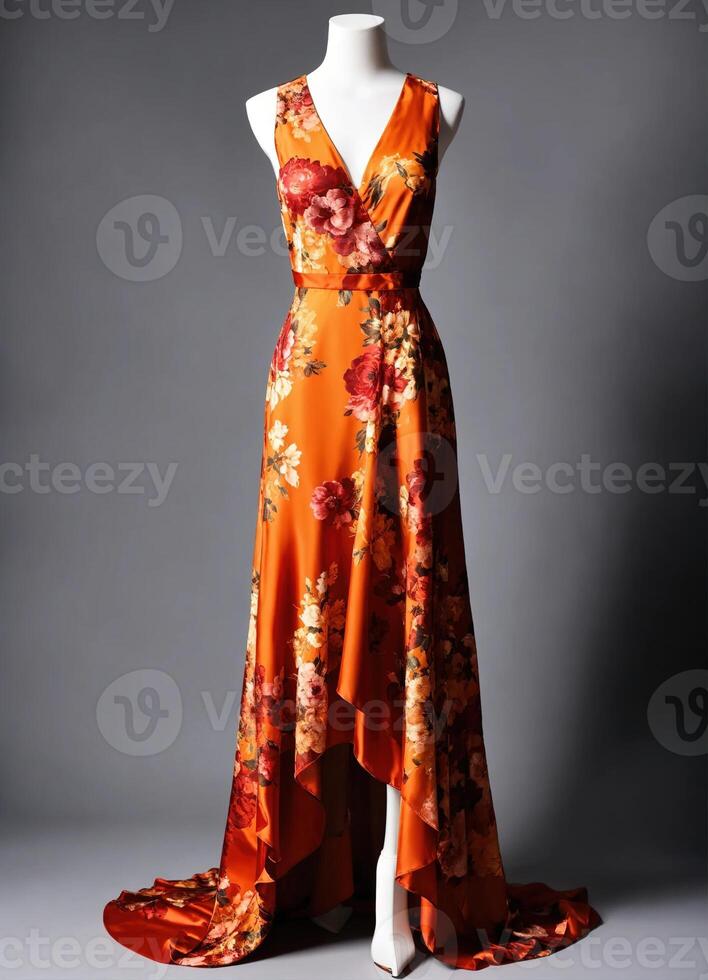 AI generated Fashionable evening orange summer dress on a mannequin. ai generative. ai generative photo