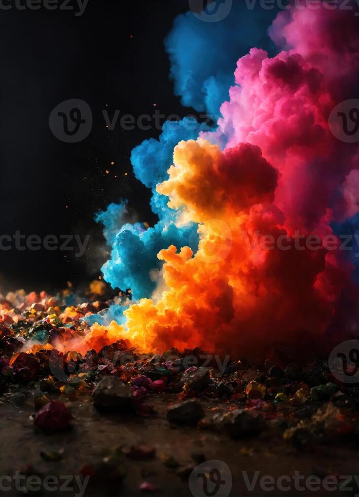 AI generated Colorful cloud with smoke on black background. ai generative photo