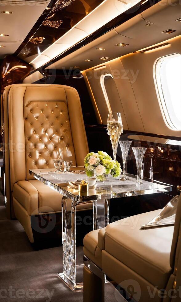 AI generated Interior of a luxury business jet airplane. Luxury travel. ai generative photo