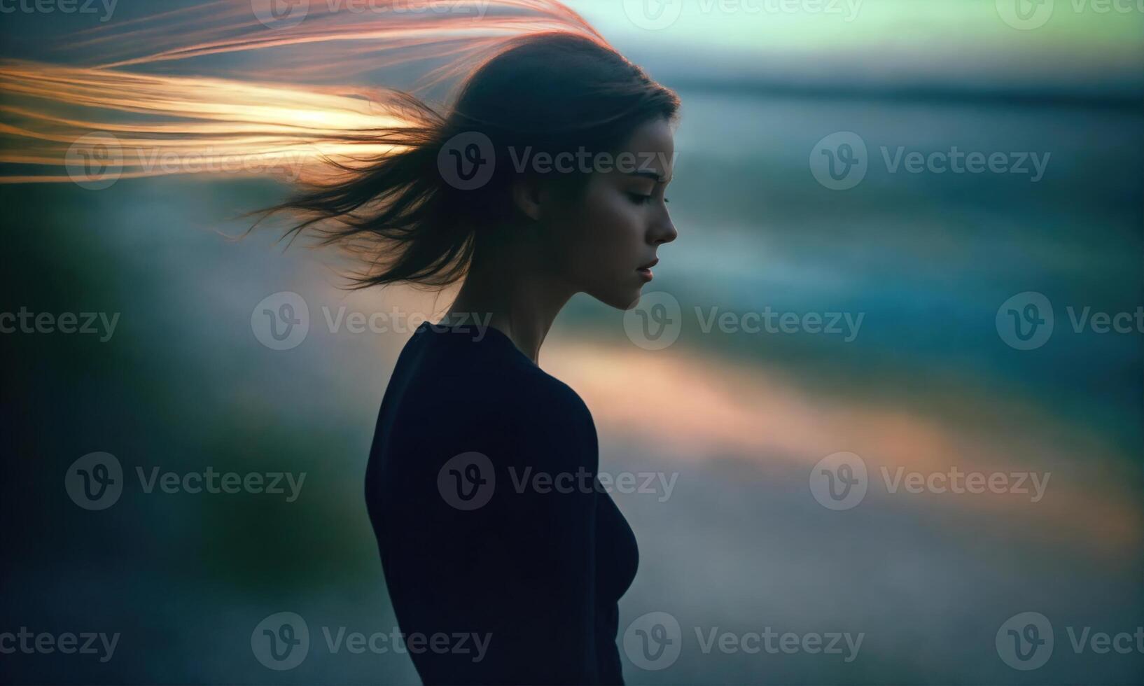 AI generated Blurry motion silhouette of a girl with long hair. ai generative photo