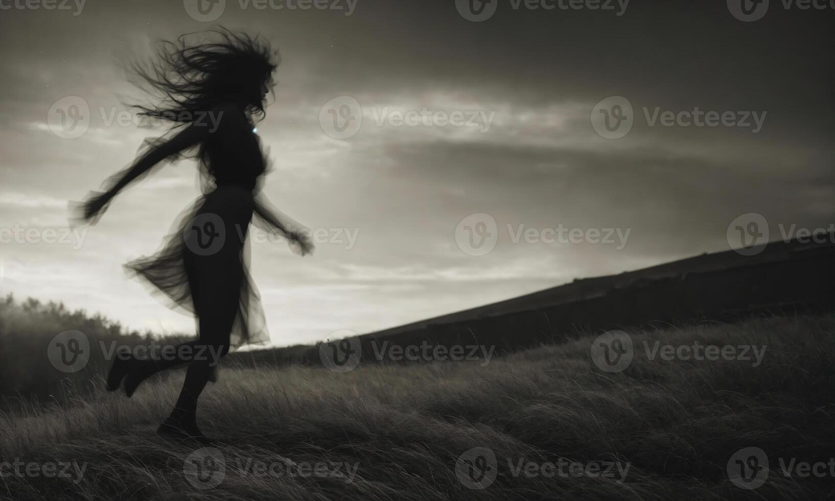 AI generated Blurry motion silhouette of a girl with long hair. ai generative photo