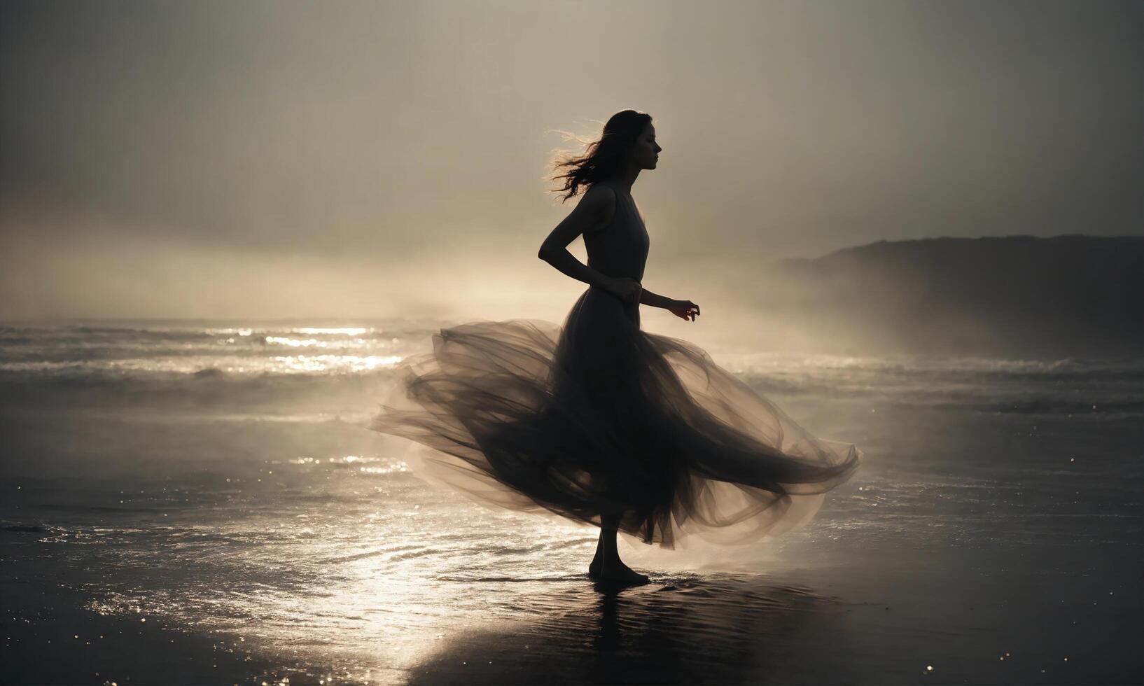 AI generated Blurry motion silhouette of a girl with long hair. ai generative photo