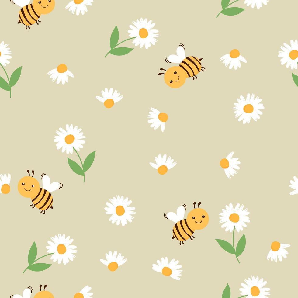 linda mano dibujado primavera verano flor abejas miel brillante modelo tela paño fondo de pantalla envolver papel. vector