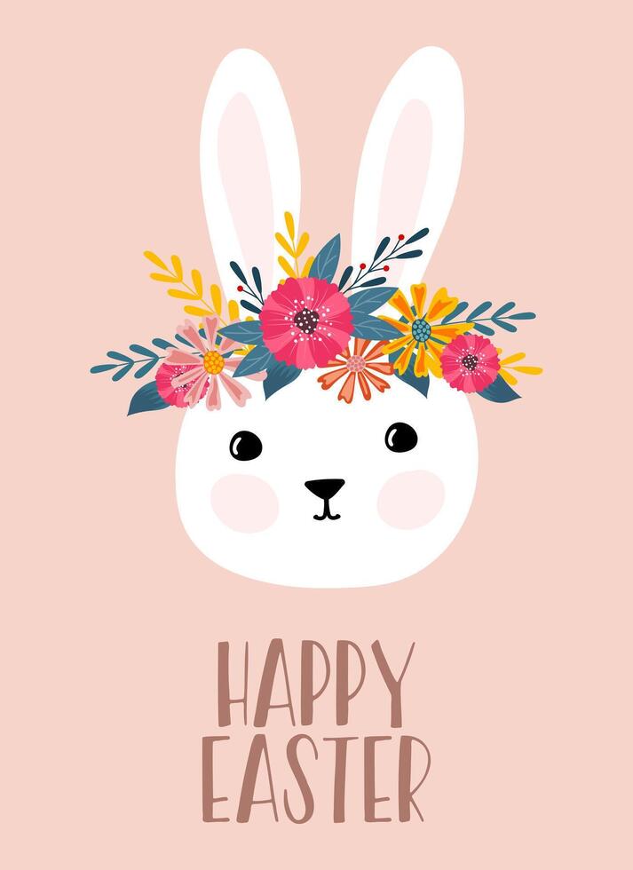 Vector Easter Bunny, Flowers
